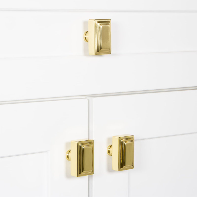 Carré Rectangular Cabinet Knob, Polished Brass