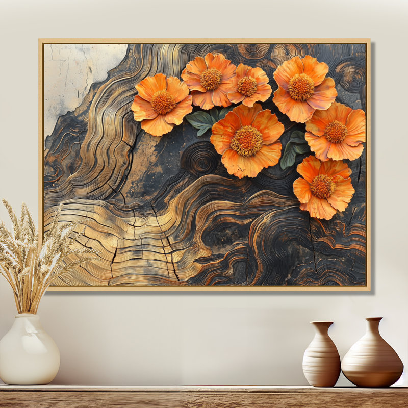 Ihno - Floral Wall Art, H 34 po x l 44 po, Impression encadrée flottante, Crème, crème