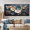 Orchidée blanche et bleue, branches d'arbres dorées III - art mural floral abstrait