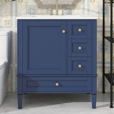 Ensemble de meuble-lavabo autoportant contemporain 30 po avec lavabo, 3 tiroirs et 1 armoire de rangement Contemporary