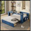 Full Size Daybed With Removable Desk, Storage Drawers & Hydraulic Side Table, Blue-582529438