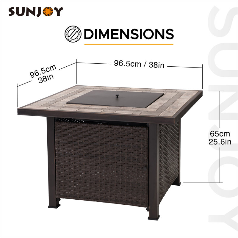 Sunjoy Square Ceramic Tile Top with All-Weather Wicker Propane Powered Firepit Table