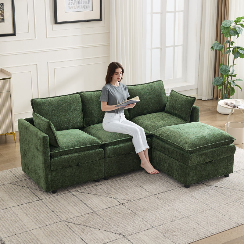 80.3" L-Shaped Modular Sectional Sofa with Storage, Green