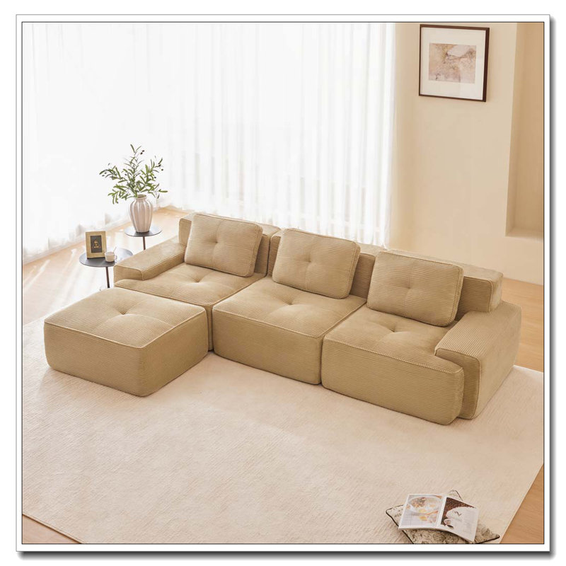 Canapé moderne en velours côtelé, Chameau-3 sièges + 1 fauteuil