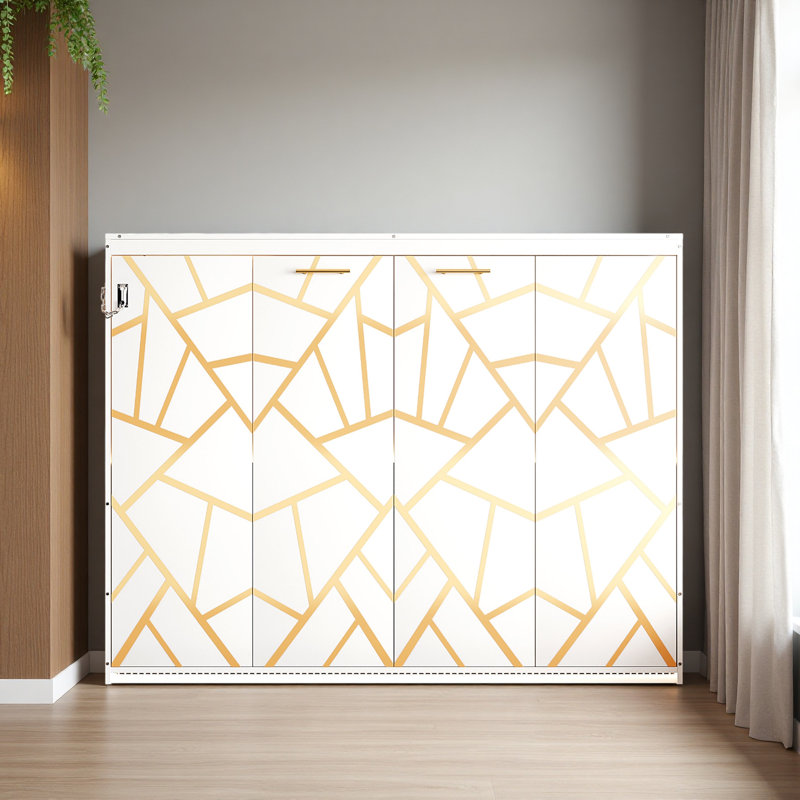 Lit escamotable moderne pliant sur le côté avec motif imprimé tendance, éclairage DEL sous le lit et prise USB intégrée - conception peu encombrante
