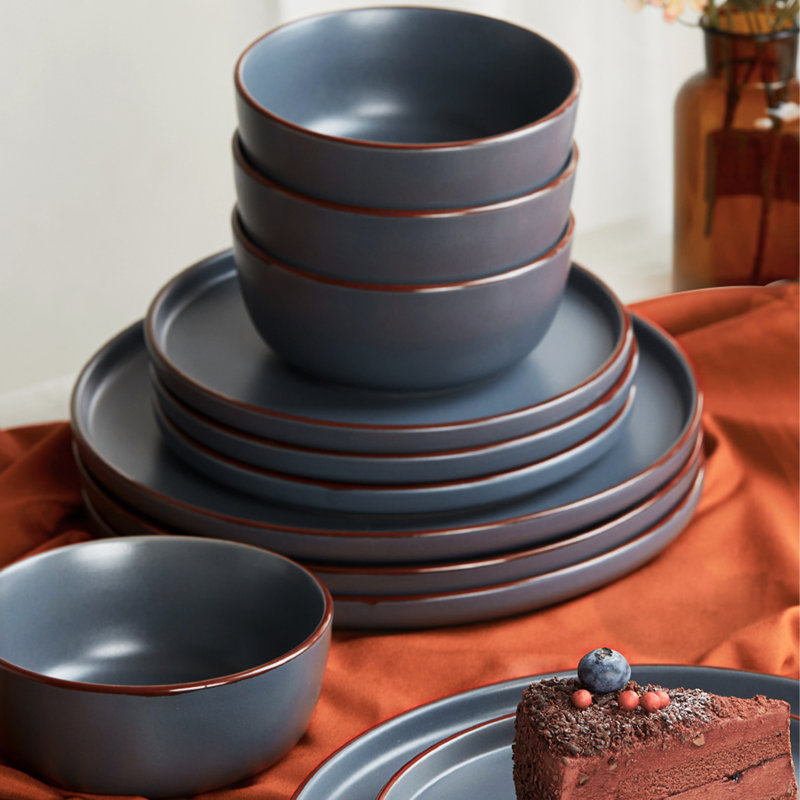 Bevery Handmade Stoneware Dinnerware Set 12 Piece - Service for 4, Charcoal