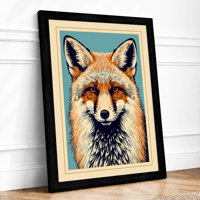 Frontal Fox Boho - Framed Print, A3 - 42.0 x 29.7 cm, Black