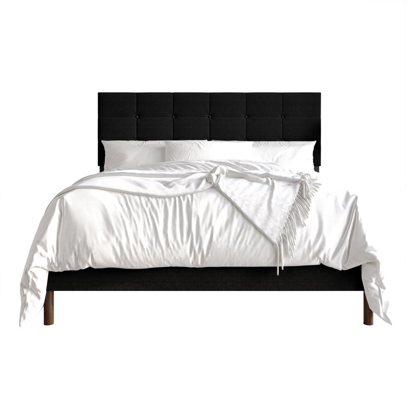 Linen Platform Bed , Black, Full