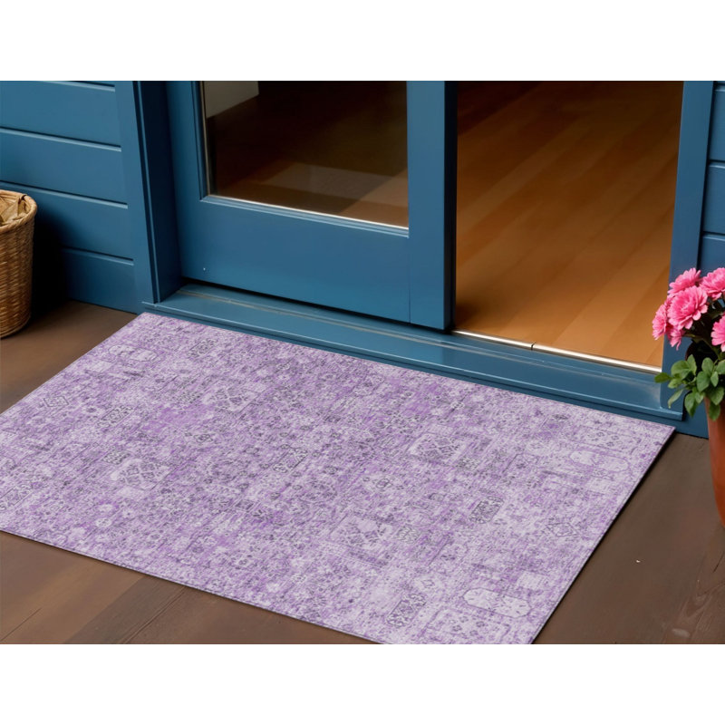 Tapis intérieur lavable floral lilas et mauve 3 pi x 5 pi
