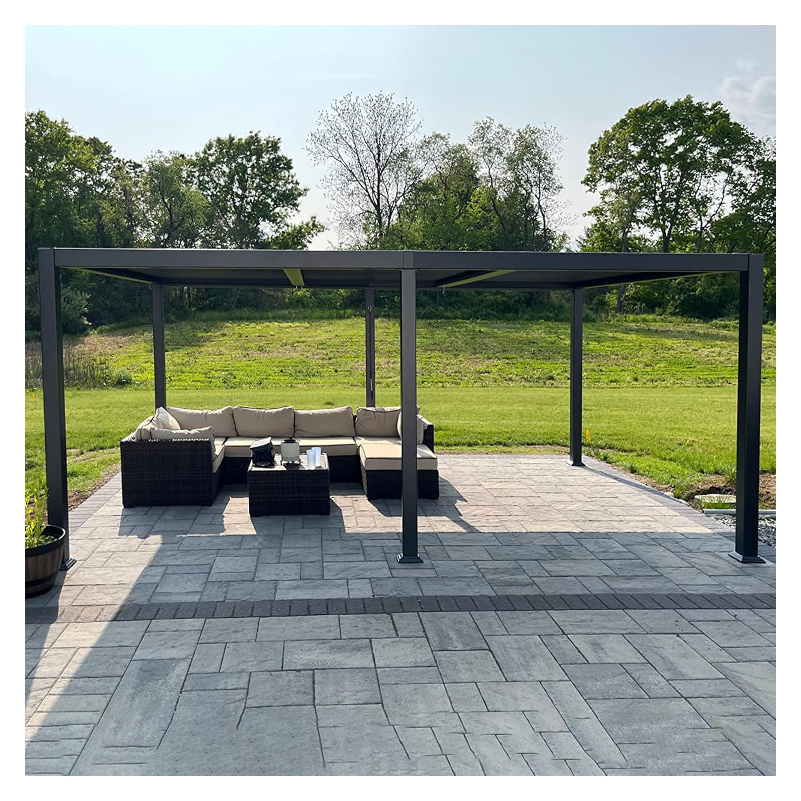 Aluminum Louvered Pergola, 92.58"H x 245.28"W x 137.2"D