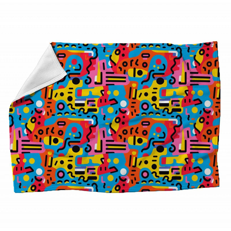 Machine Printed Throw Blanket, Throw, Blue/Red/Black, Abstract