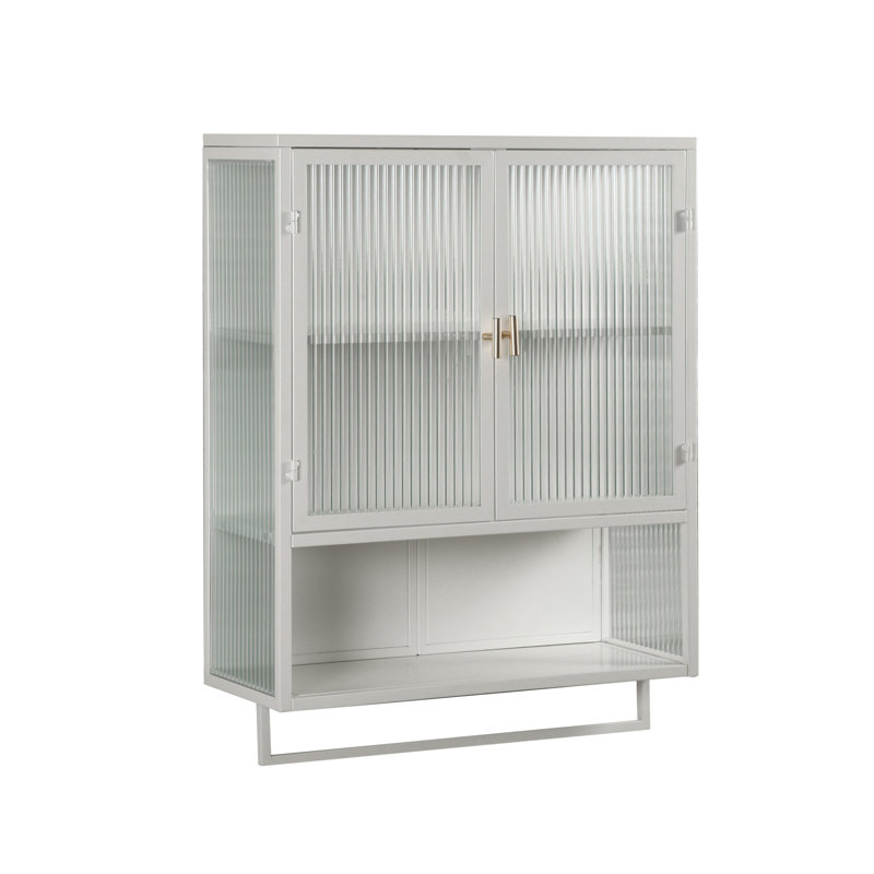 Armoire murale moderne à deux portes avec portes en verre 23,62 po Mendivil avec rangement fermé à deux niveaux, armoire de salle de bain et armoire de cuisine 