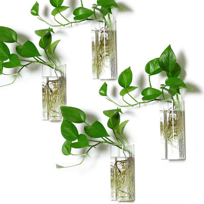Plante Terrarium Contenant Station de Propagation Carré Tube Vase Suspendu Au Mur en Verre pot à Fleurs Plantes Hydroponiques Intérieures Bureau À Domicile Jardin Décor, Paquet de 4