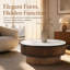 Table basse ronde cannelée 31,5 po avec rangement et plateau en marbre blanc-131257985