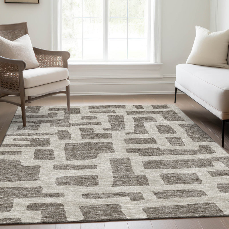 Premium Machine Washable Prisco Taupe Rug, Rectangle 3' x 5'