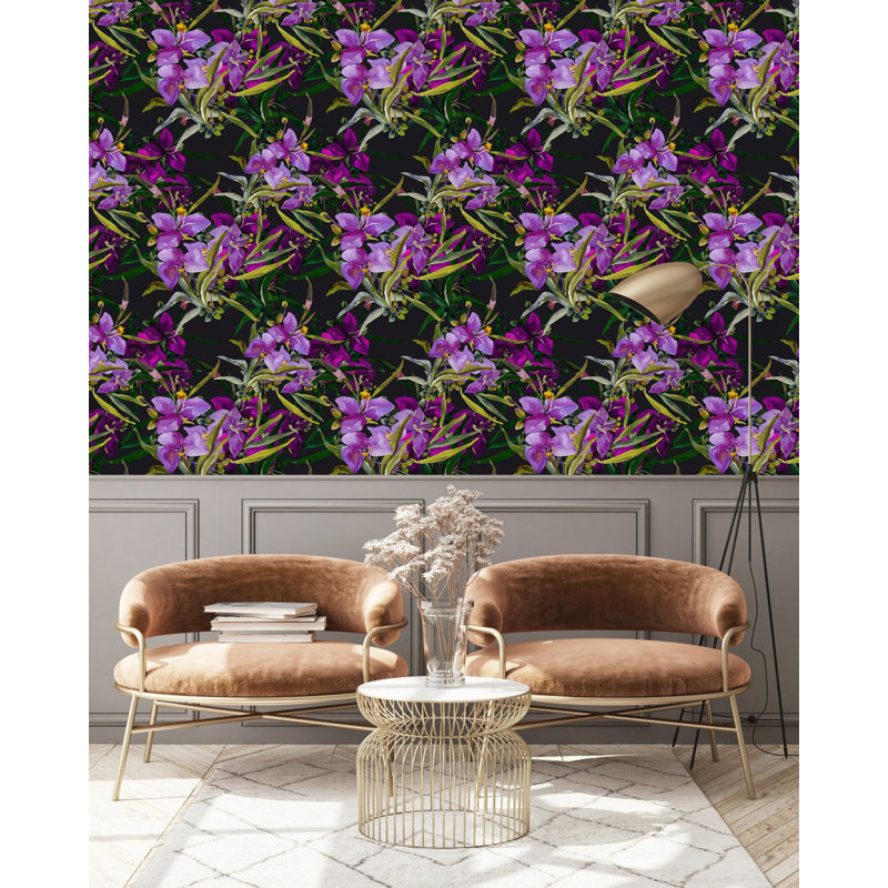 Papier peint floral mauve, L 25 po x L 125 po