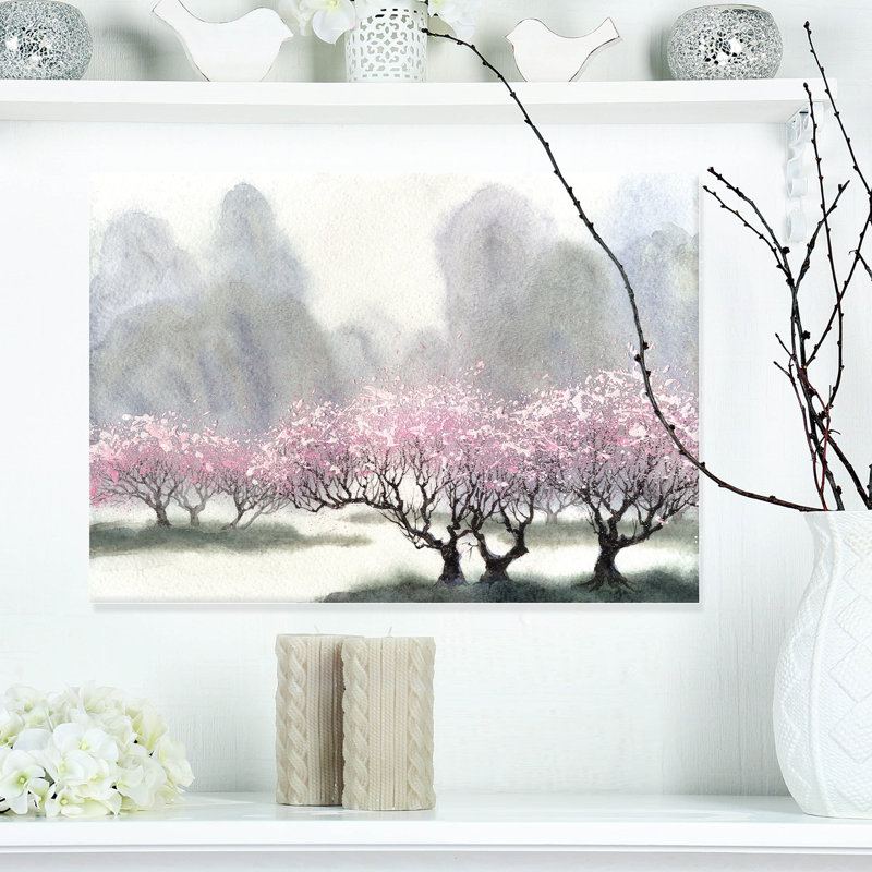 «Flowering Trees at Spring Landscape», reproduction d'art sur toile tendue, H 30 po x l 40 po x P 1 po, Métal