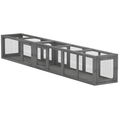 Wooden 98" Cat Tunnel for Outdoor with Combinable Design, 8 Doors, Dark Gray