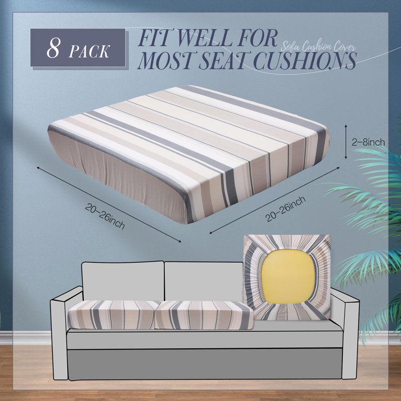 8 pièces de housses de coussin de patio extensibles rayées, housses de siège de canapé d'extérieur lavables et imperméables