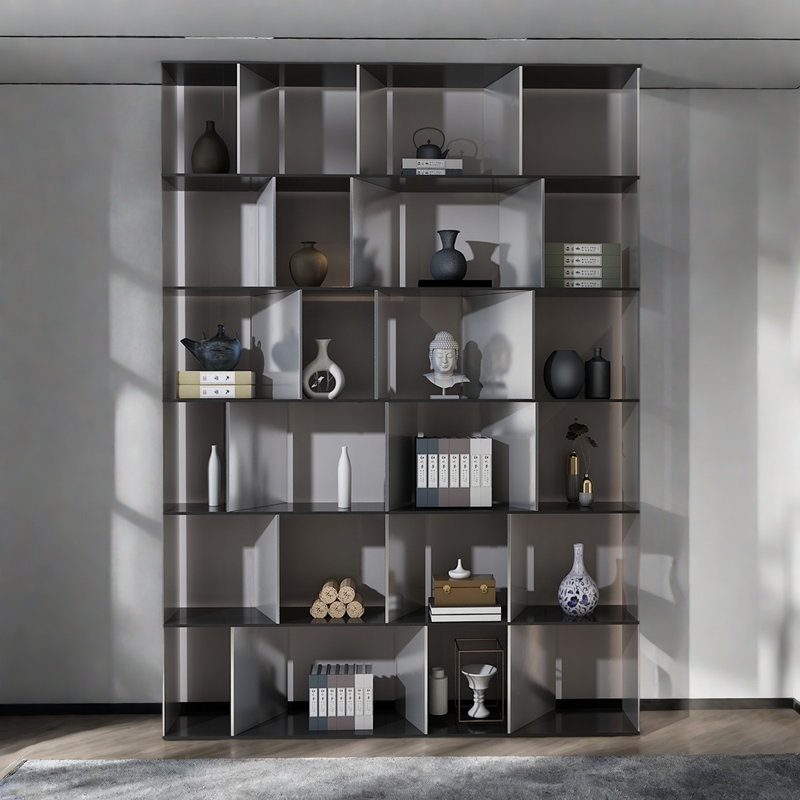 Une bibliothèque de haute qualité et exquise, (6 tablettes) H 86,6 po x l 59 po x P 11,8 po, Noir / argent