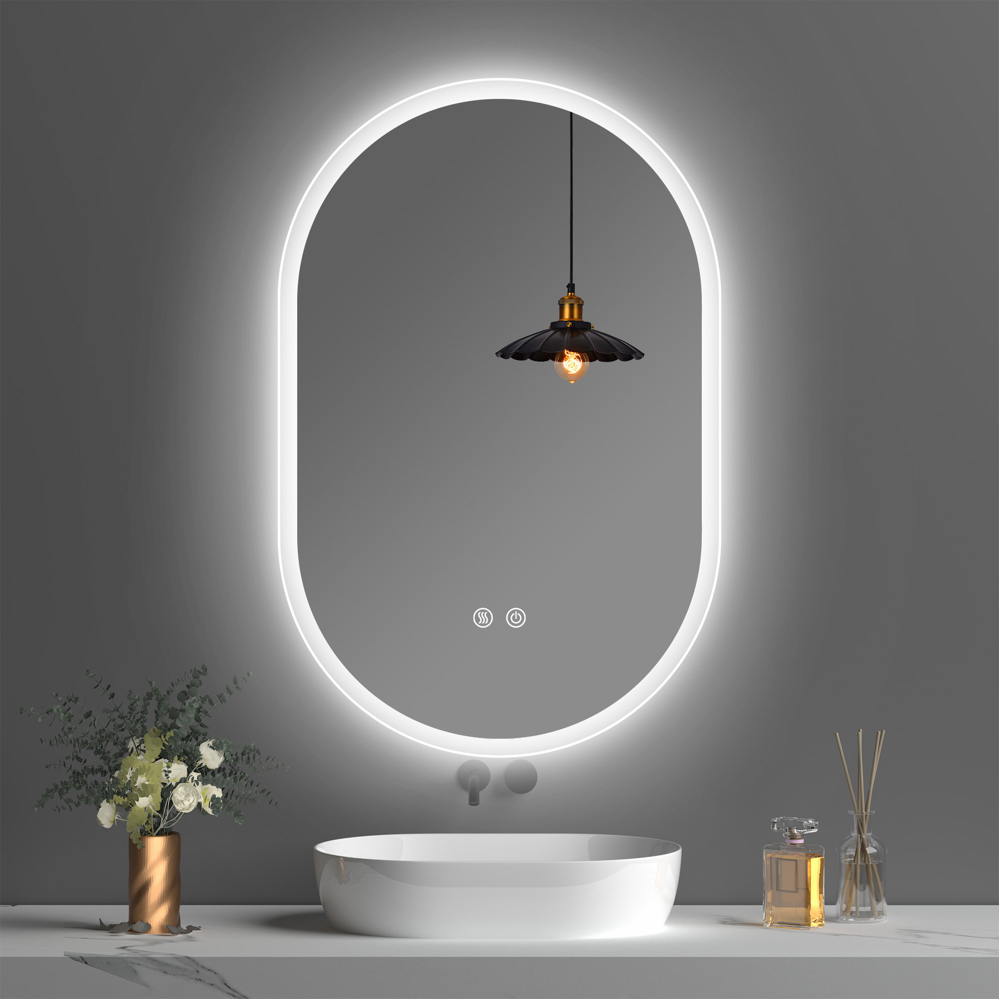 Oval LED Wall-Mounted Bathroom Vanity Mirror with Anti-Fog and Dimmable Orren Ellis Size: 40'' x 24