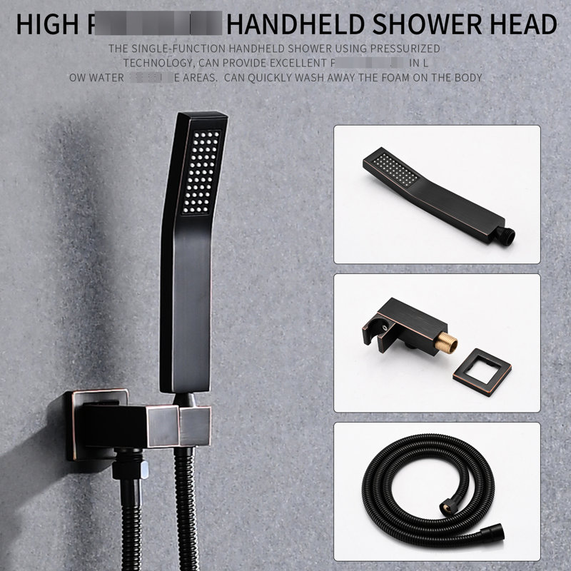 Wall Mounted Shower Faucet In Oil-rubbed Bronze With 10" Rainfall, Handheld Heads And Self-cleaning Nozzle Rainfall Head , System