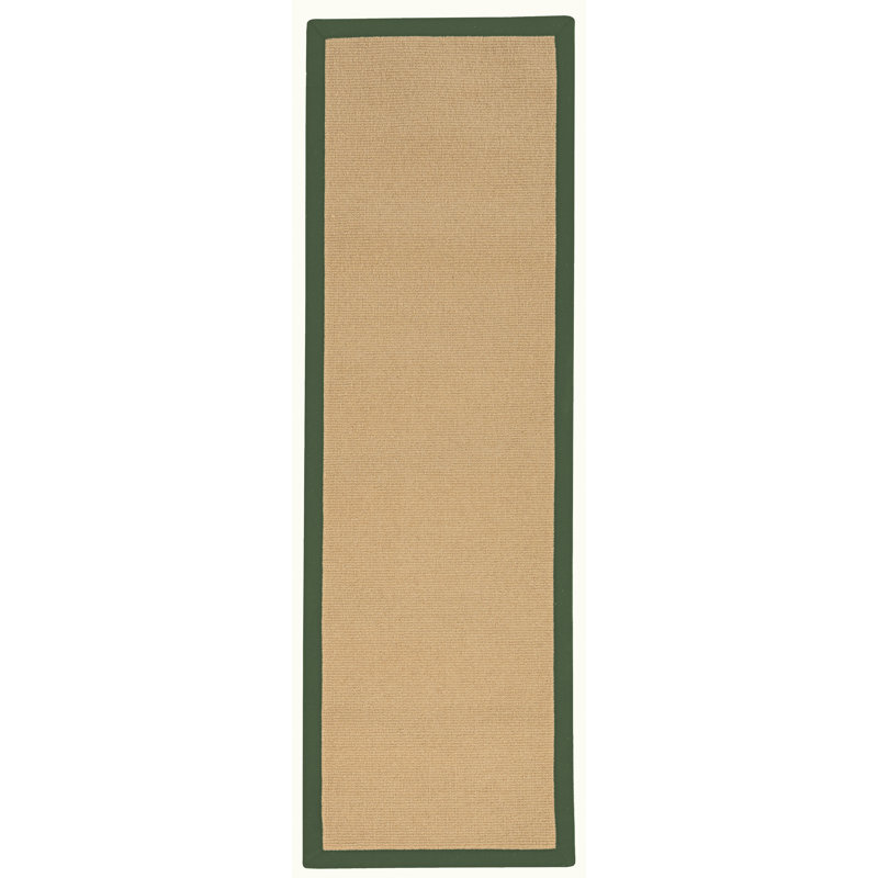 Nannette Handmade Medium Beige Berber with Green Cotton Border Made in the USA Area Rug, Runner 2'6" x 8'