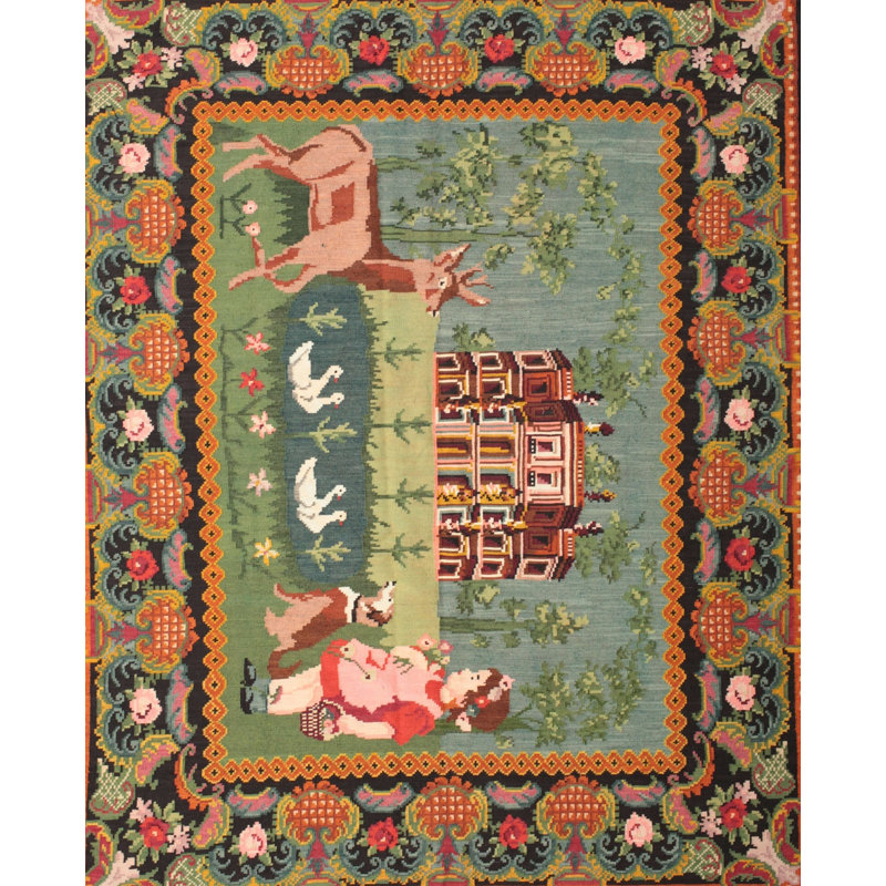 Tapis orange traditionnel/rose/vert, Rectangle 6 pi x 9 pi