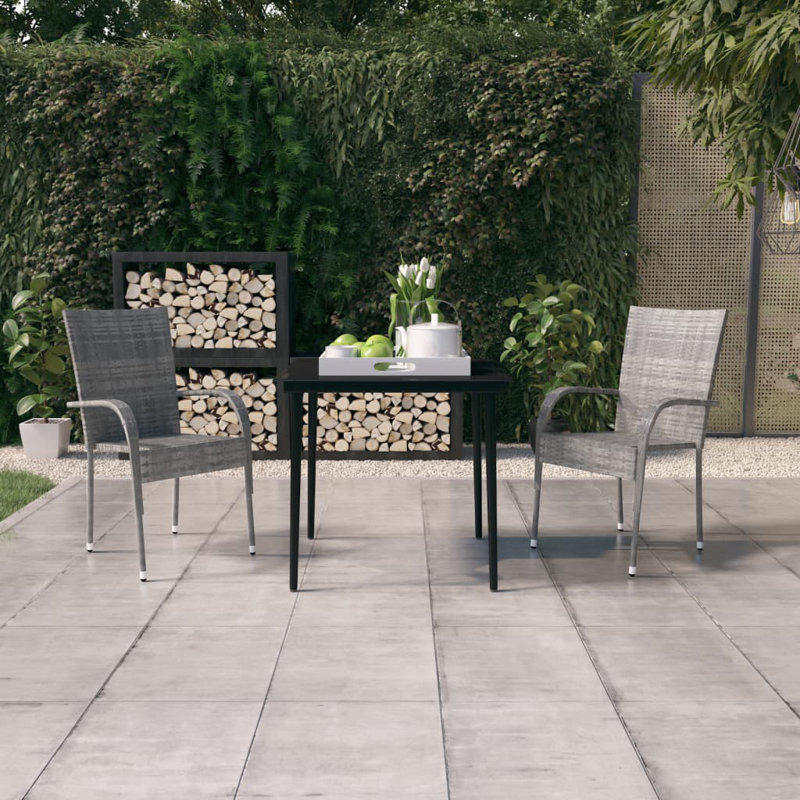 Abdulhay Patio Dining Set with Square Table, Black, 80 cm table length, 2