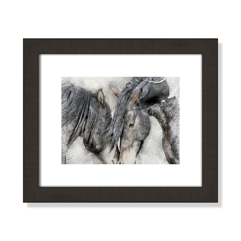 «Equine Friendship» - reproduction de cadre photo, H 13,5 po x l 15,5 po x P 2 po, Cadre espresso foncé
