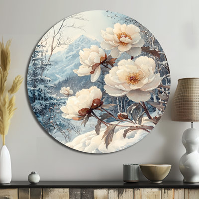 Oatley - Peonies Round Metal Wall Art