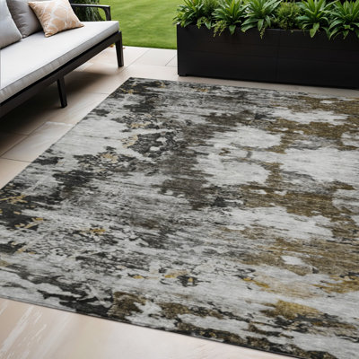 Tapis intérieur lavable abstrait taupe brun et doré 5 pi x 8 pi
