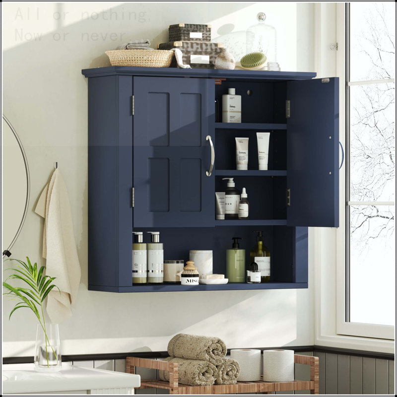 Wall Mounted Bathroom Cabinet with Adjustable Shelves, Blue