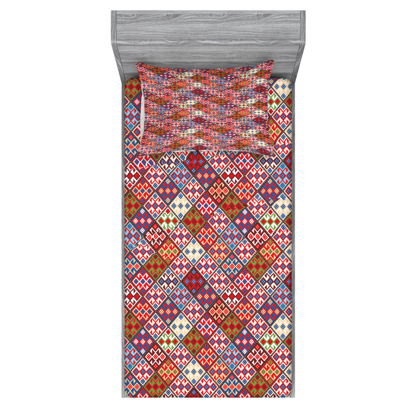 Microfiber Geometric Sheet Set, Twin Sheet Set + Fitted Sheet + 1 Pillowcase