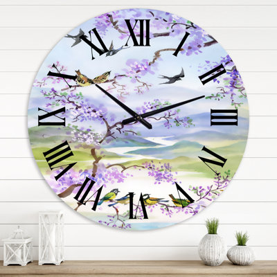 Birds On Cherry Branch - Traditional wall clock