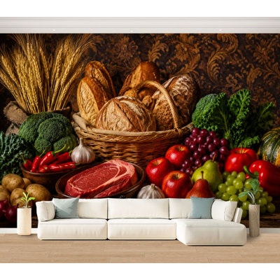Wall Mural Peel and Stick Wallpaper Farm Fresh Produce Bread Composition Self-Adhesive Removable Contact Paper Wall Decor for Living Room Bedroom 100"H x 144"W