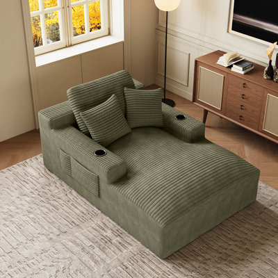 Chaise longue d'intérieur en velours côtelé de 76 po de diamètre avec siège profond et porte-gobelets