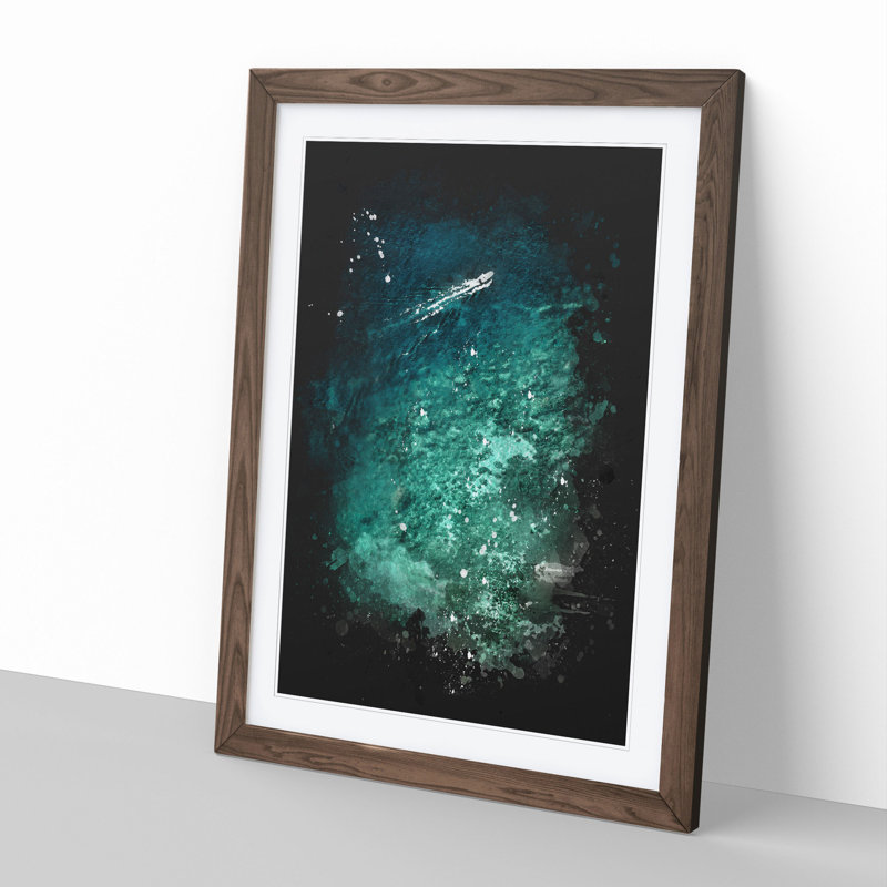 Boat Passing Capri in Italy Paint Splash - Picture Frame Graphic Art, 90cm H x 65cm W x 2cm D, Walnut