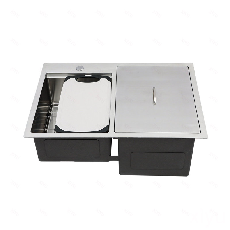 Lavabo d'extérieur à double cuve encastré en acier inoxydable avec poste de travail