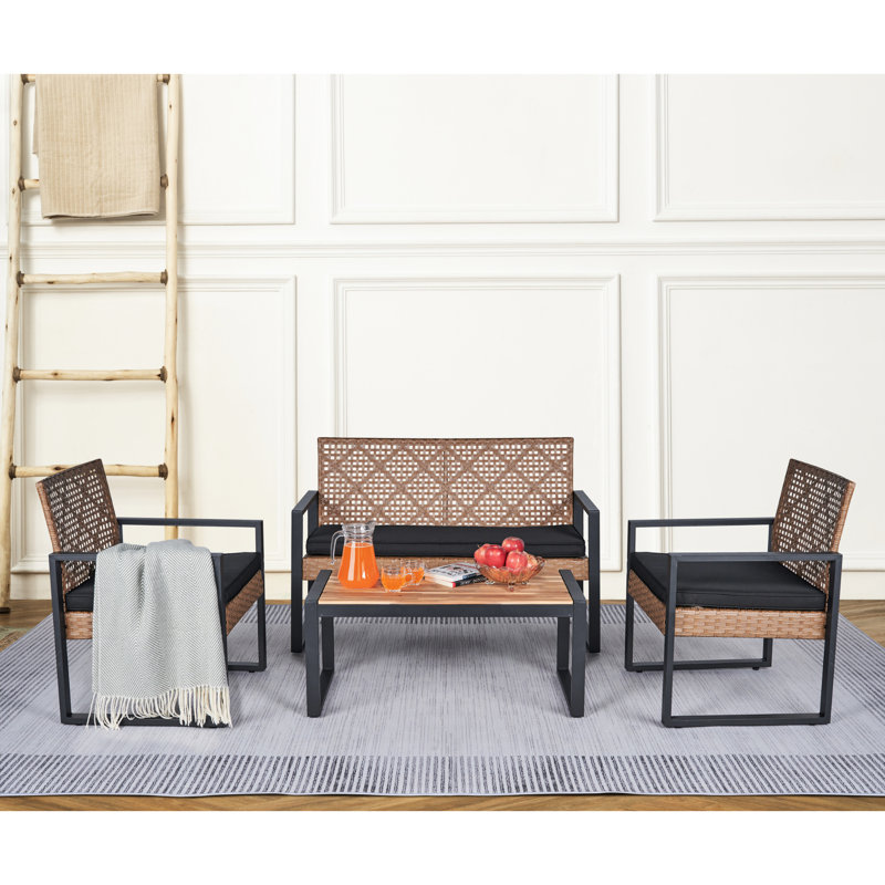 Mobilier de balcon extérieur: 4, table, brun, chaises ergonomiques, rouille - Structure 4: rouille - Coussins