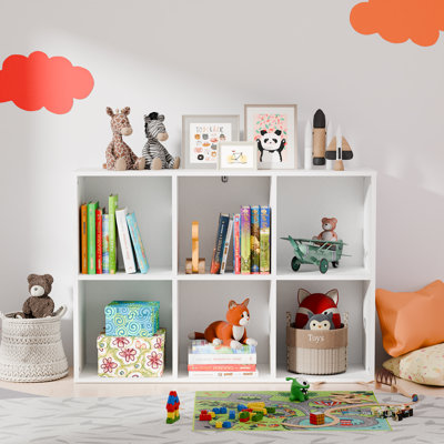White Bookshelf 6-cube Storage Organizer Open Bookcase,toy & Display Storage Organizer Shelf For Home And Office,11in Cube (1ps)