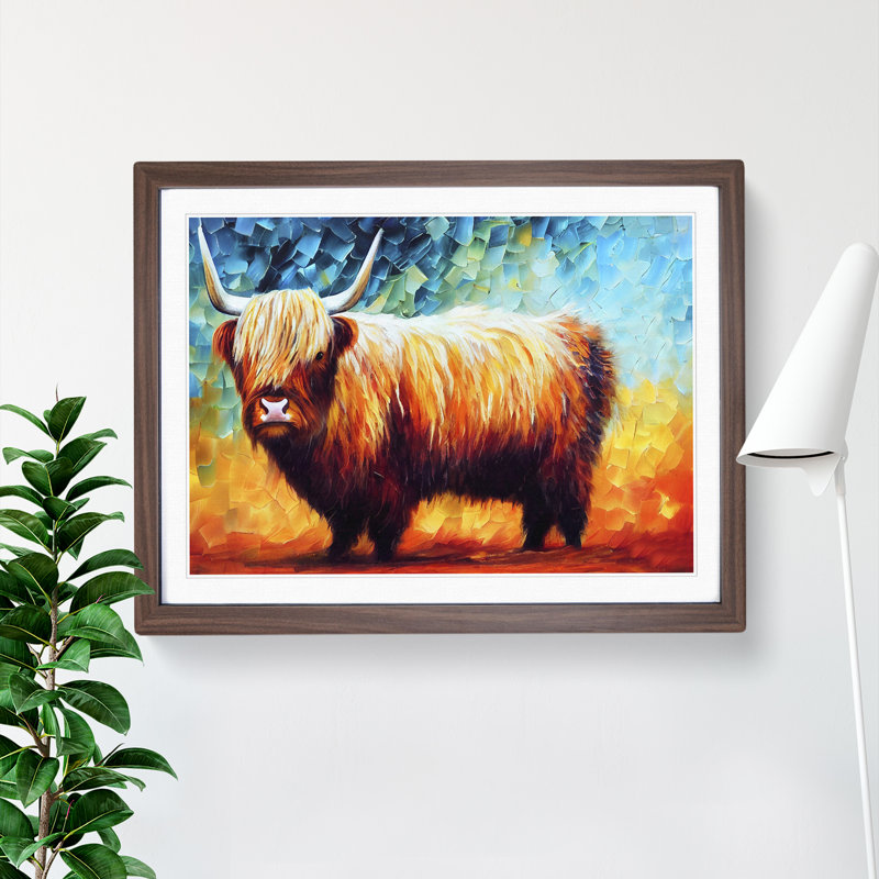 Highland Cow Vol.2 Abstract - Single Picture Frame Print, 34cm H x 46cm W x 2cm D, Walnut
