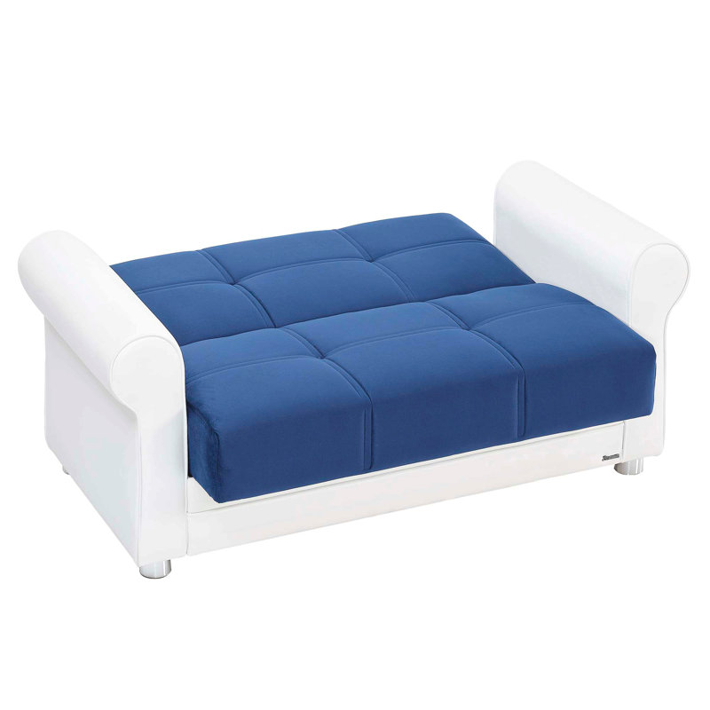 Causeuse convertible rembourrée avec rangement, polyester, Bleu
