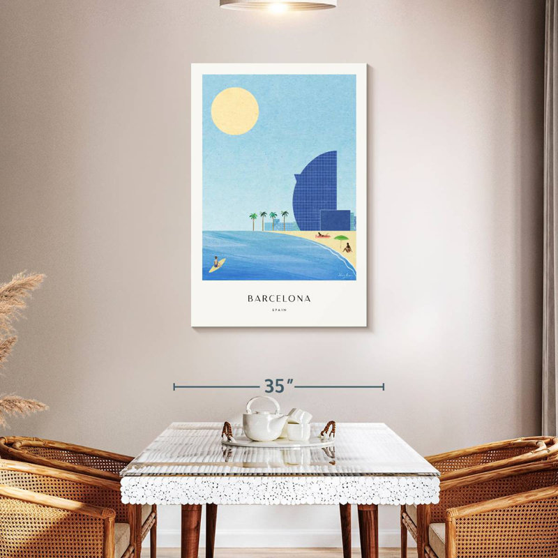Affiche de voyage rétro Aime Barcelona Beach, H 45 po x l 30 po