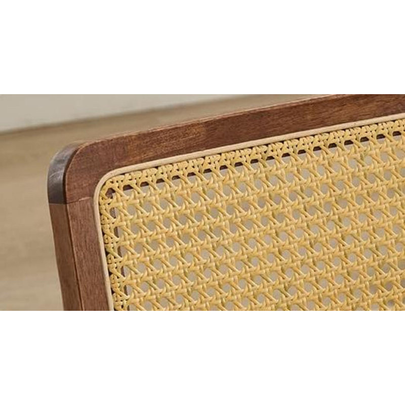 Modern Linen Dining Chairs Set Of 6, Rattan Back & Chrome Base,Coffee, Linen Coffee