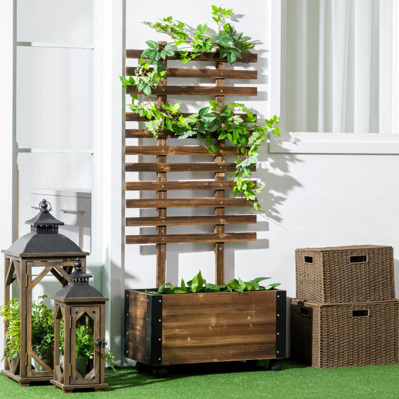 Lit de jardin surélevé avec treillis Outsunny, Brun/vert