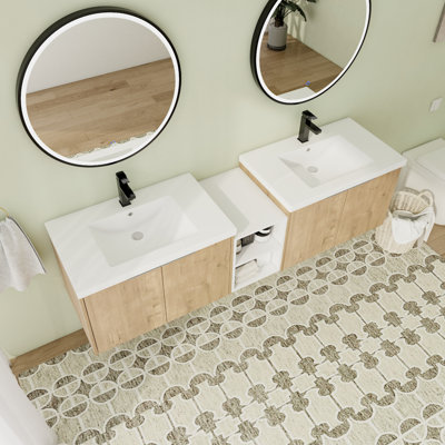 Meuble-lavabo double 71,17 po avec plateau en résine Kassidi