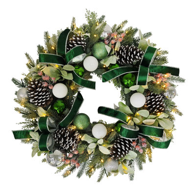 Pre-Lit Artificial Adorned Christmas Wreath