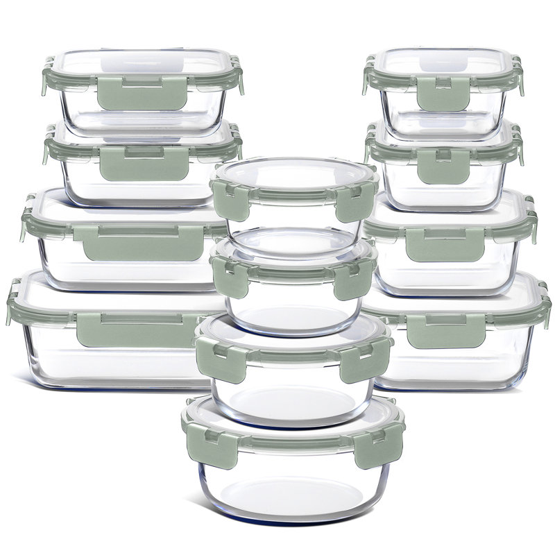 Contenants de rangement en verre Ivy Bronx avec couvercles, contenants pour aliments avec couvercles étanches, Vert sauge
