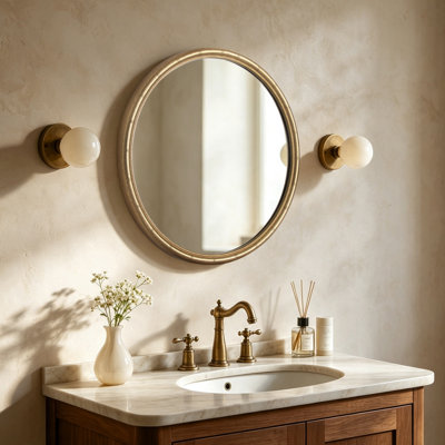 Bamboo Textured Round Wall Mirror